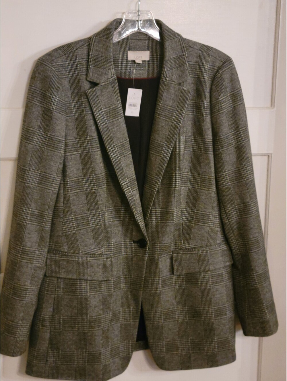 LOFT Black/gray/white Plaid  Knit Blazer Jacket Size 10 nwt Career Classic